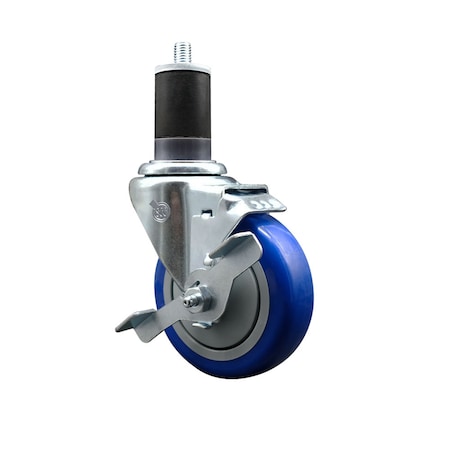 Service Caster 4'' SS Blue Poly Swivel 1-5/8'' Expanding Stem Caster with Brake SCC-SSEX20S414-PPUB-BLUE-TLB-158